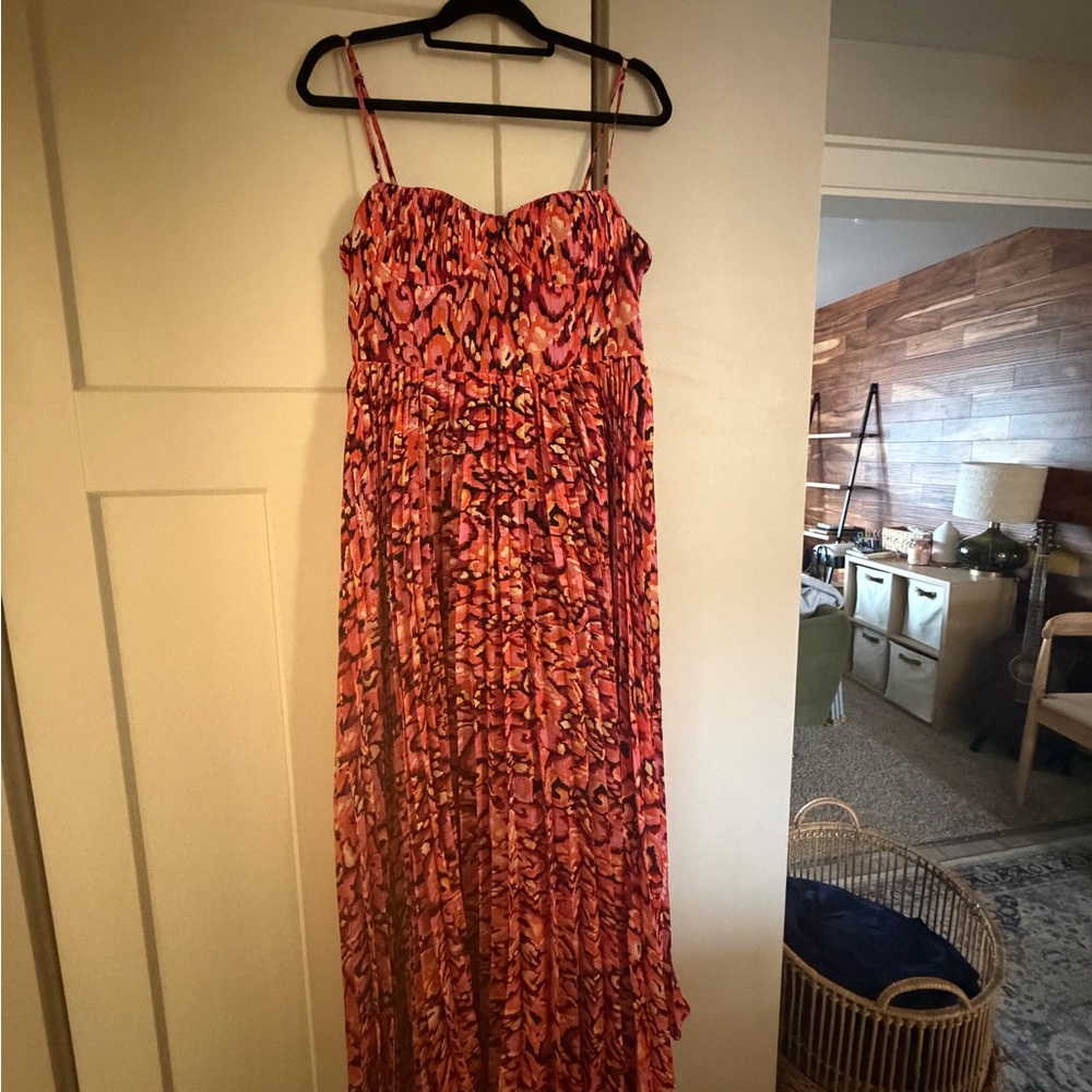 Petal & Pup Pink and Orange Printed Maxi Dress with Smocked Bodice
